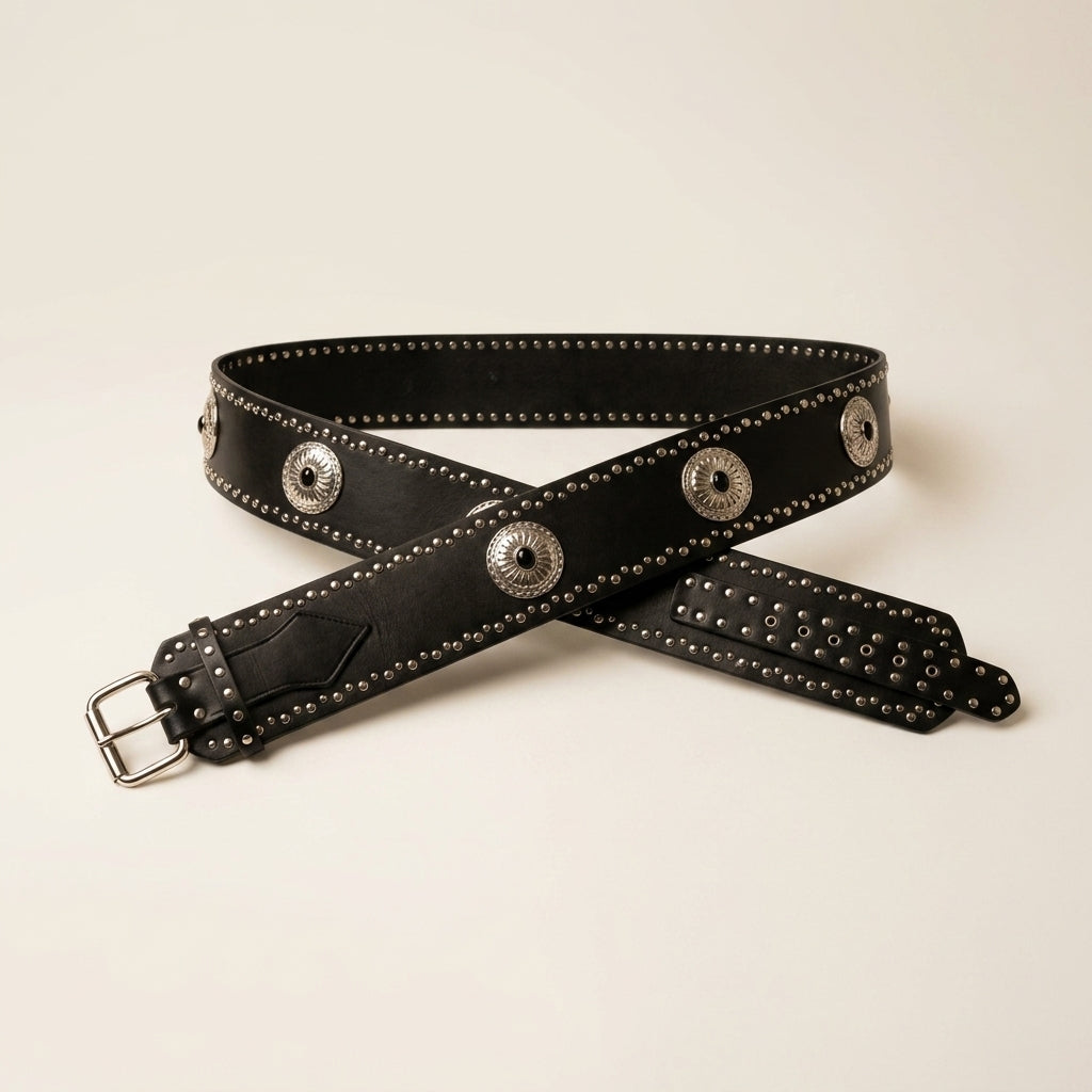 Western Concho Studded Belt (Black)