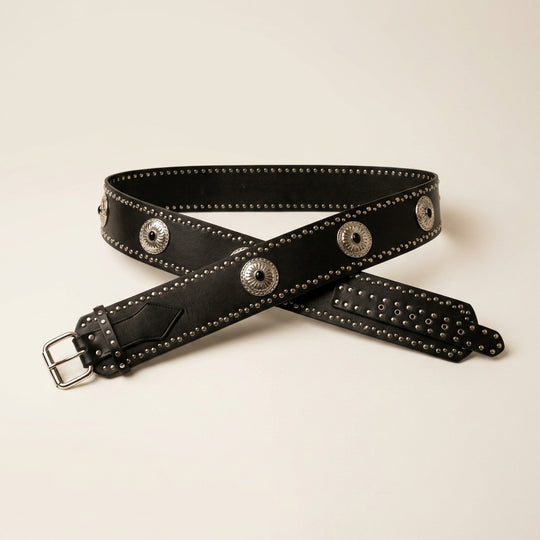 Western Concho Studded Belt (Black)
