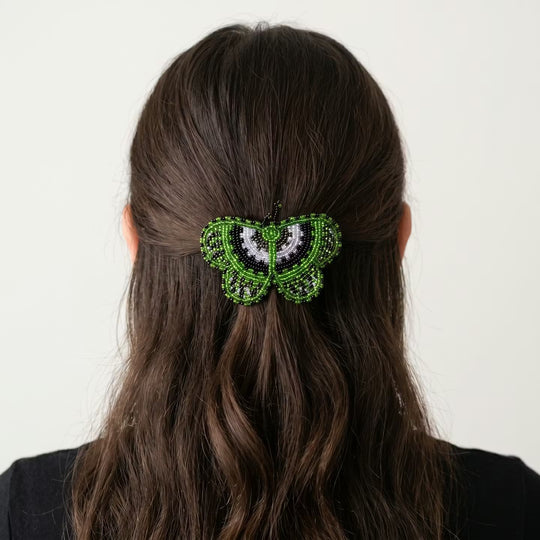 Green Butterfly Beaded Barrette