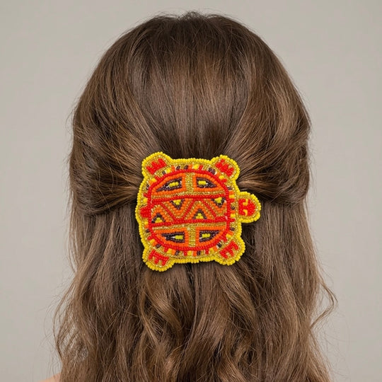 Beaded turtle Barrette Yellow accent