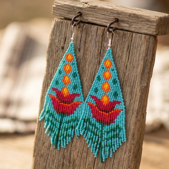 Turquoise Flame Blossom Drop Earrings