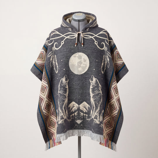 Howling wolf HandMade Wool Poncho