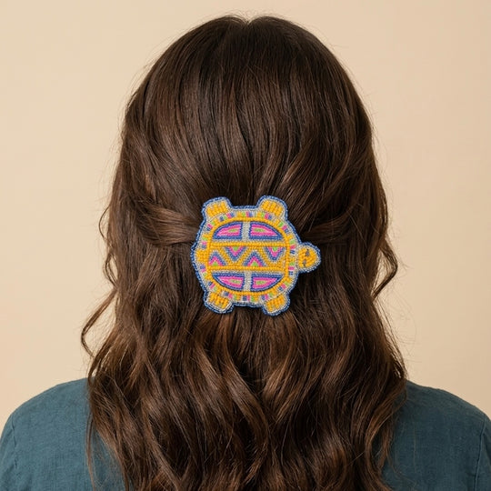 Beaded turtle Barrette Yellow accent