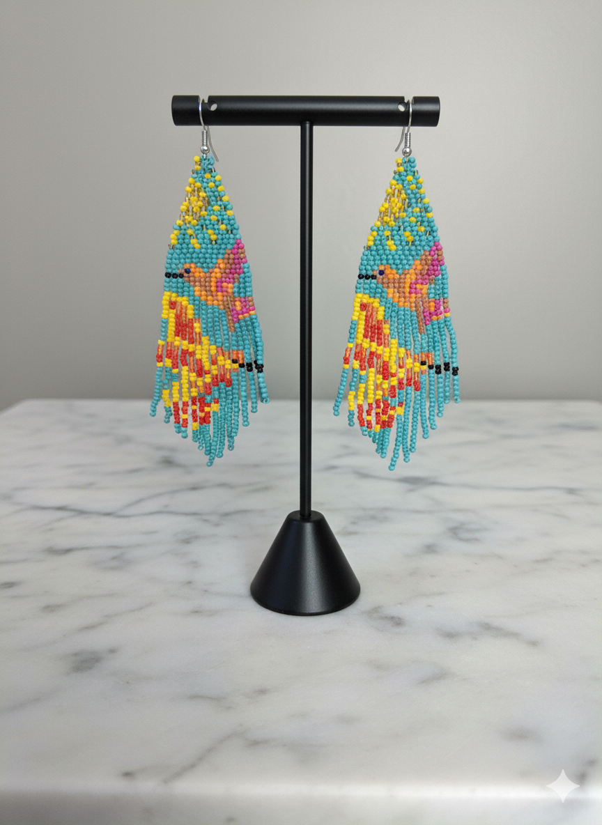 Green Sky Dancer Beaded Earrings