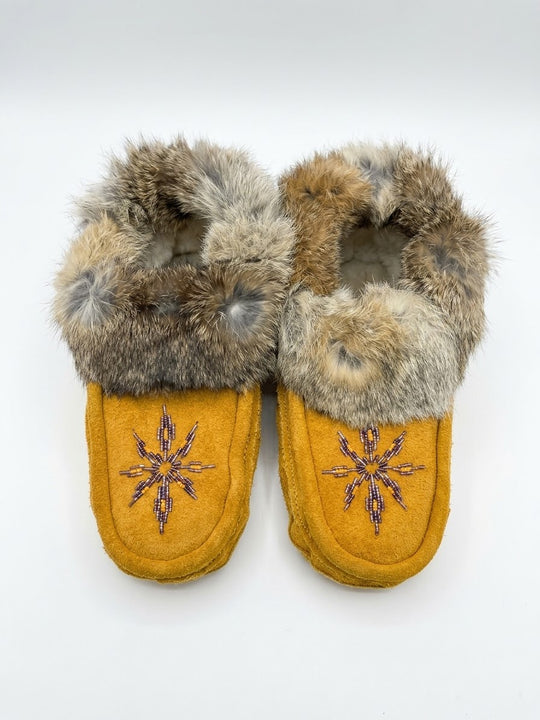 Yellow Moccasins with Beadwork (Size 7)