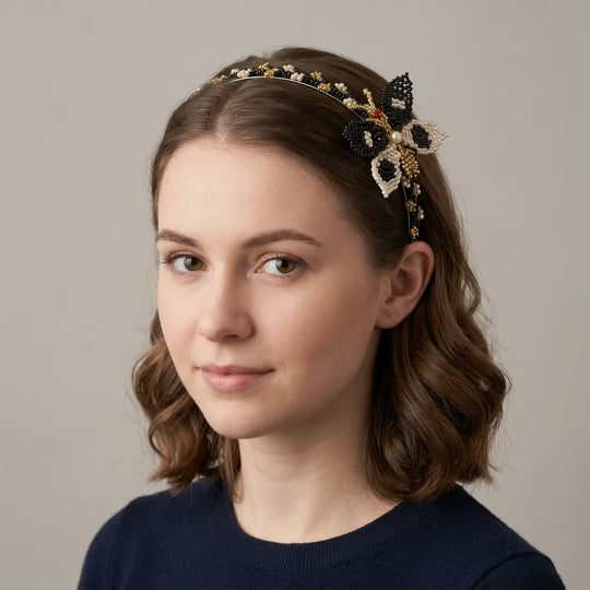 Beaded Headband with Butterfly Blue