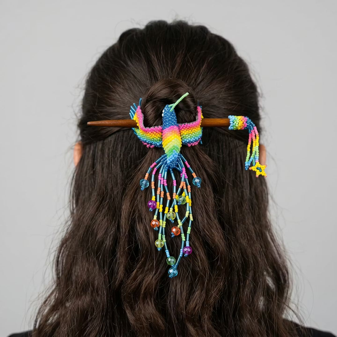 Blue Hummingbird Beaded Hair Stick