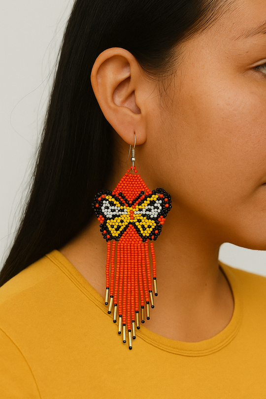 Red Beaded Dancing Wing Earrings