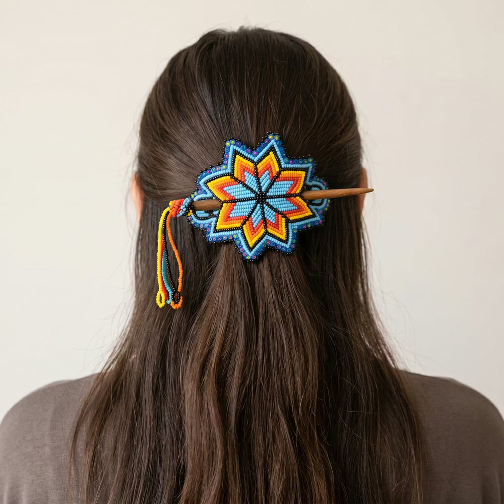 Blue Handmade Beaded Star Barrette
