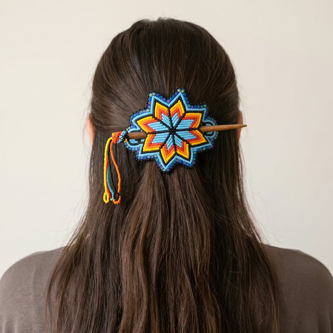 Blue Handmade Beaded Star Barrette