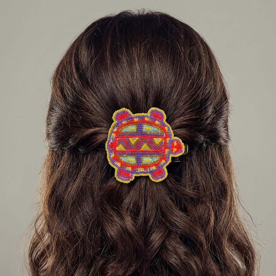 Beaded turtle Barrette Red accent