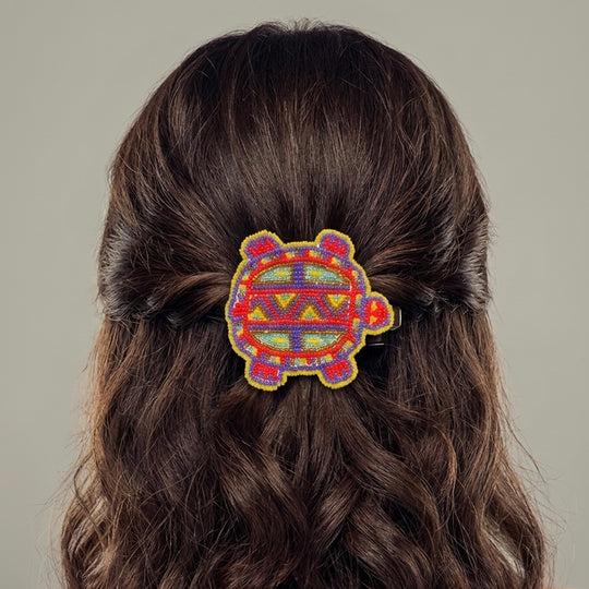 Beaded turtle Barrette Red accent