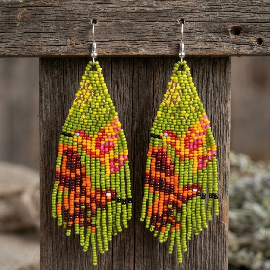 Green Sky Dancer Beaded Earrings