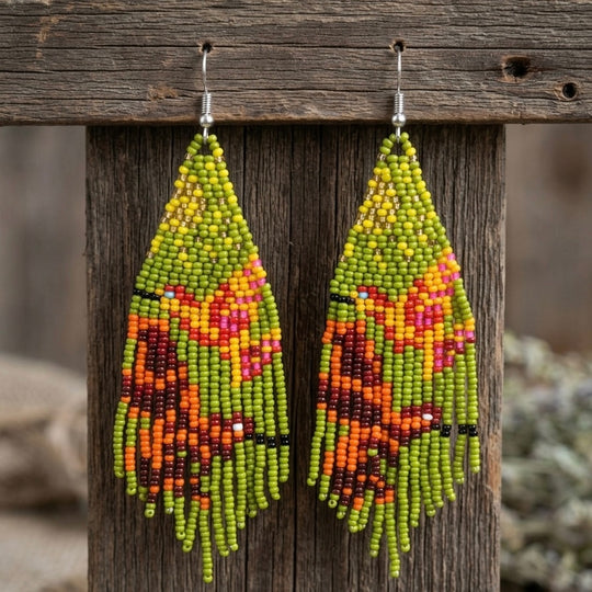 Green Sky Dancer Beaded Earrings