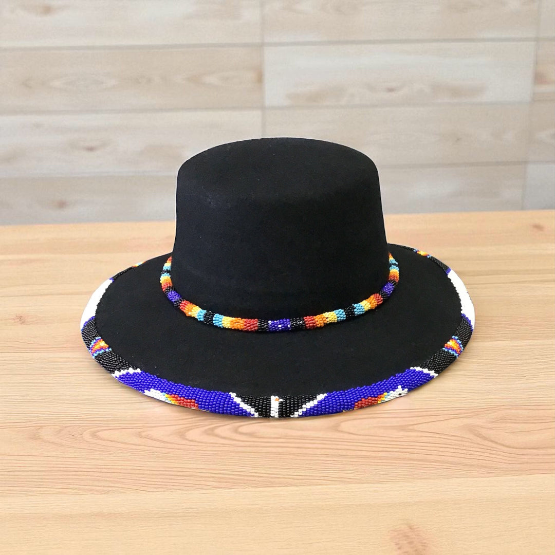 Size-57 Handmade Beaded Hat(Black blue beaded)