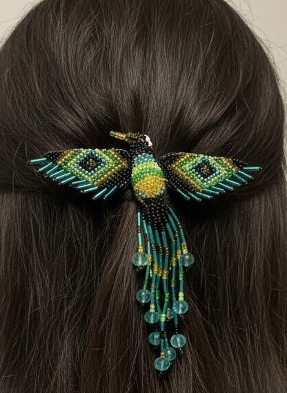 Black / black Hummingbird Barrette with Fringes