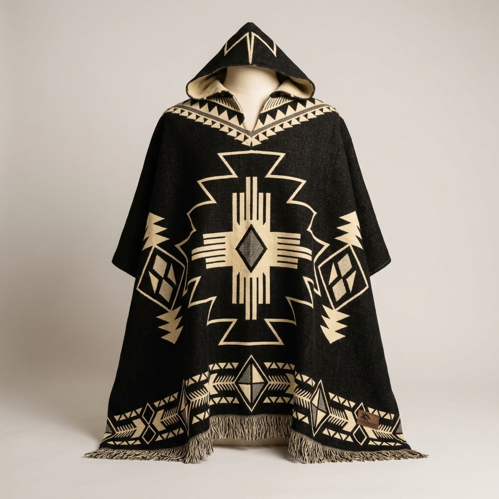 Southwestern Aztec Print Hooded Poncho