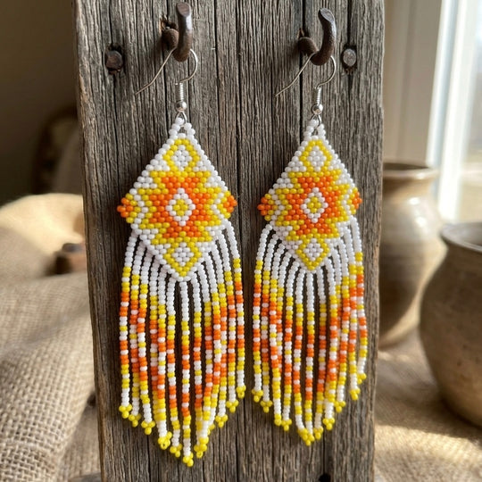 Fringe Bead Drop Earrings (White)