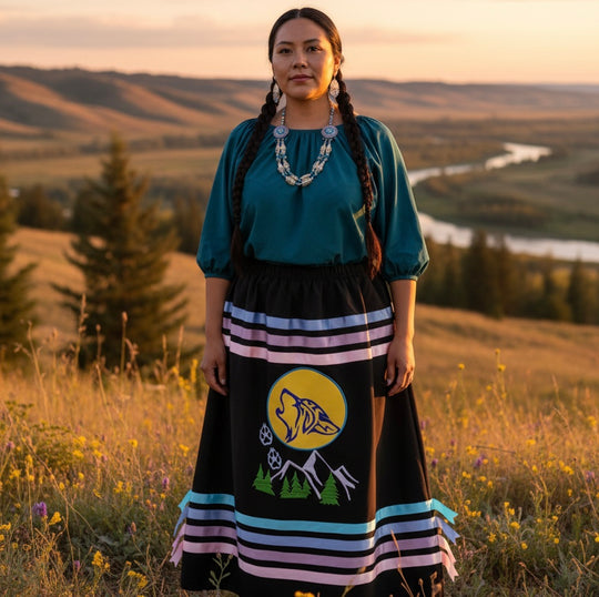 OLDTRIBES™Howling  wolf Ribbon Skirt