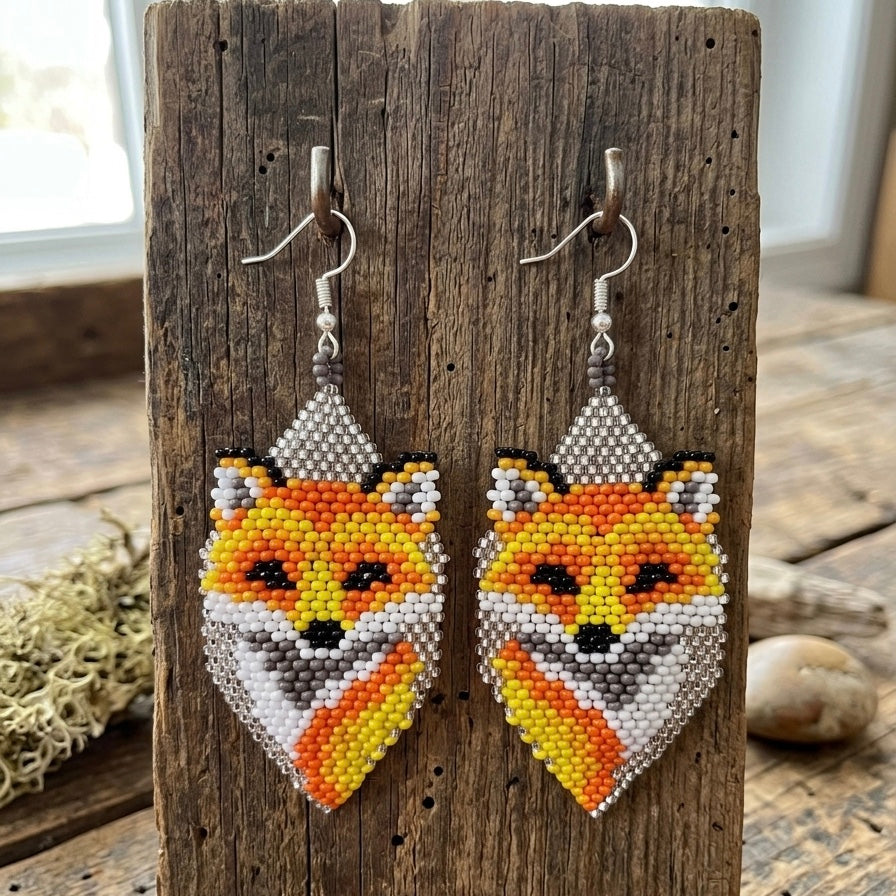 Fox Beaded Earrings (Silver)