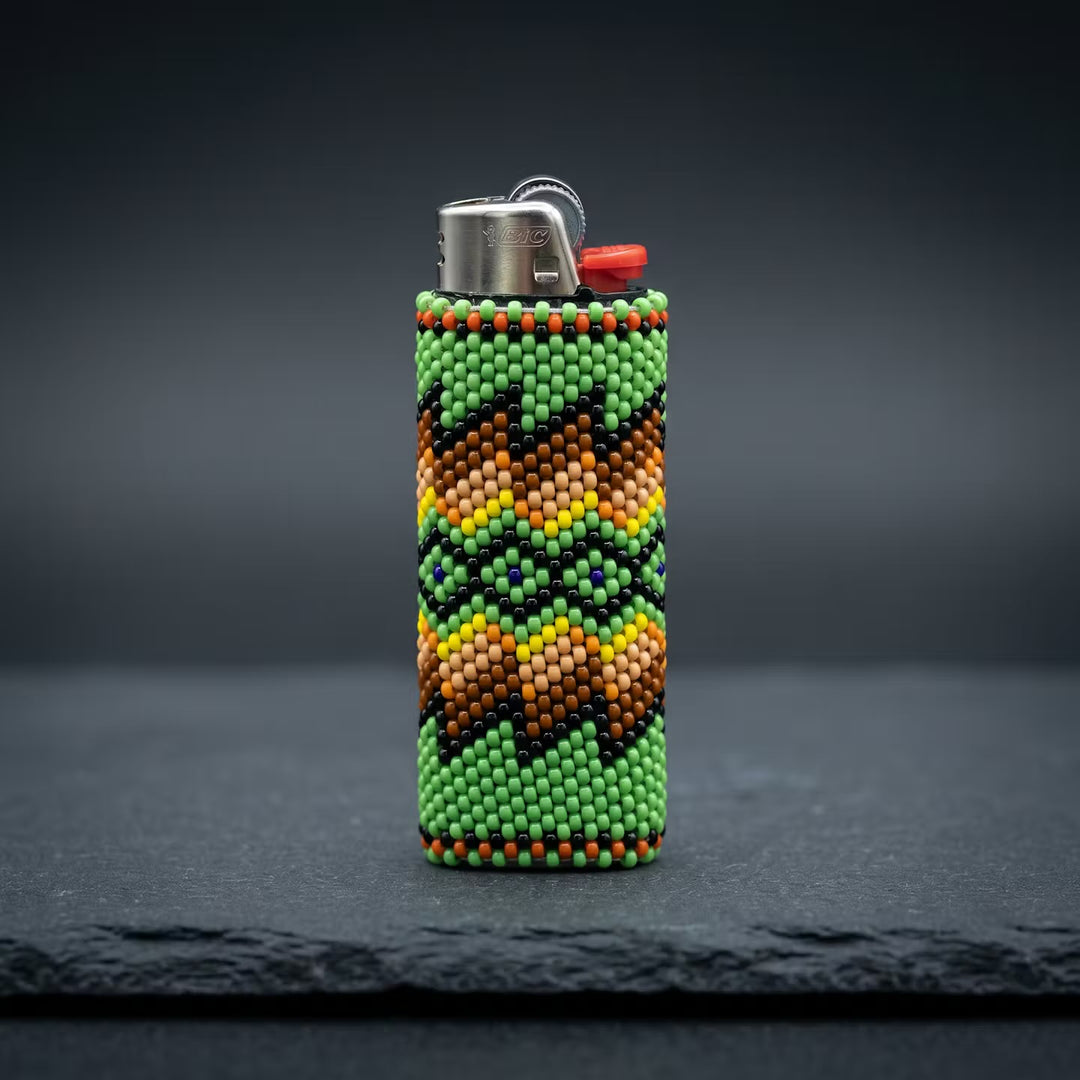Yellow and white Beaded Lighter Case