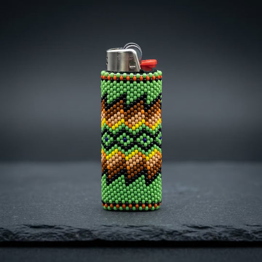 Yellow and white Beaded Lighter Case