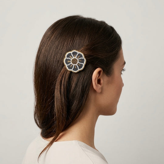 Golden Beaded Flower Barrette