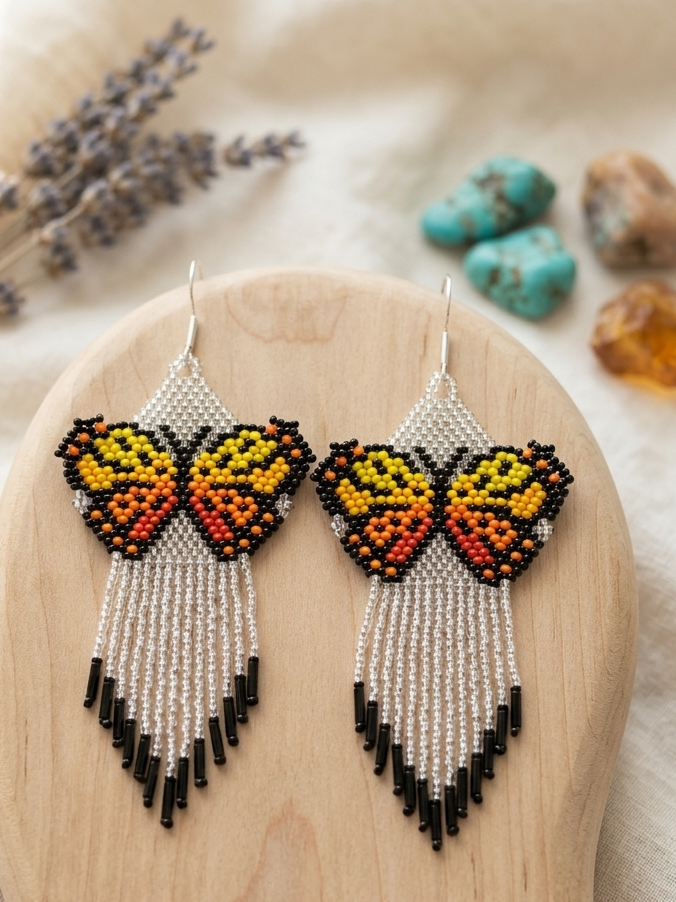 Silver Dancing Wing Beaded Earrings