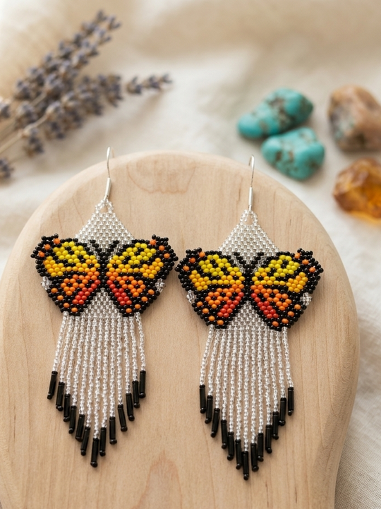 Silver Dancing Wing Beaded Earrings