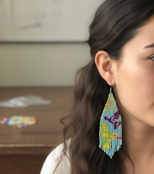 Light Green Sky Dancer Beaded Earrings