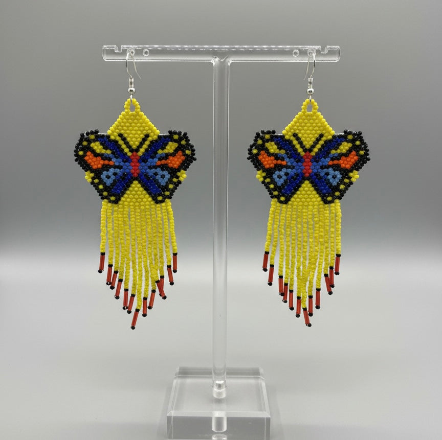 Yellow Beaded Dancing Wing Earrings