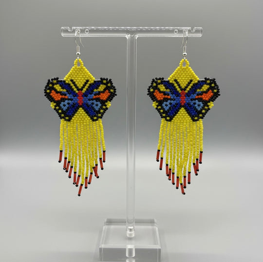 Yellow Beaded Dancing Wing Earrings