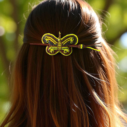 Golden light brown Handmade Beaded Butterfly Barrete
