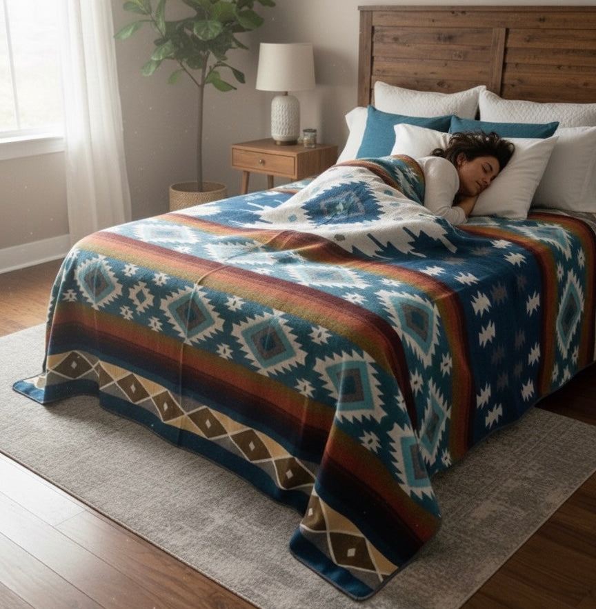 OLD TRIBES™  Star Path  Blanket(Black and Turquoise )