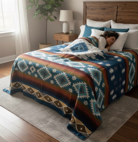 OLD TRIBES™  Star Path  Blanket(Black and Turquoise )