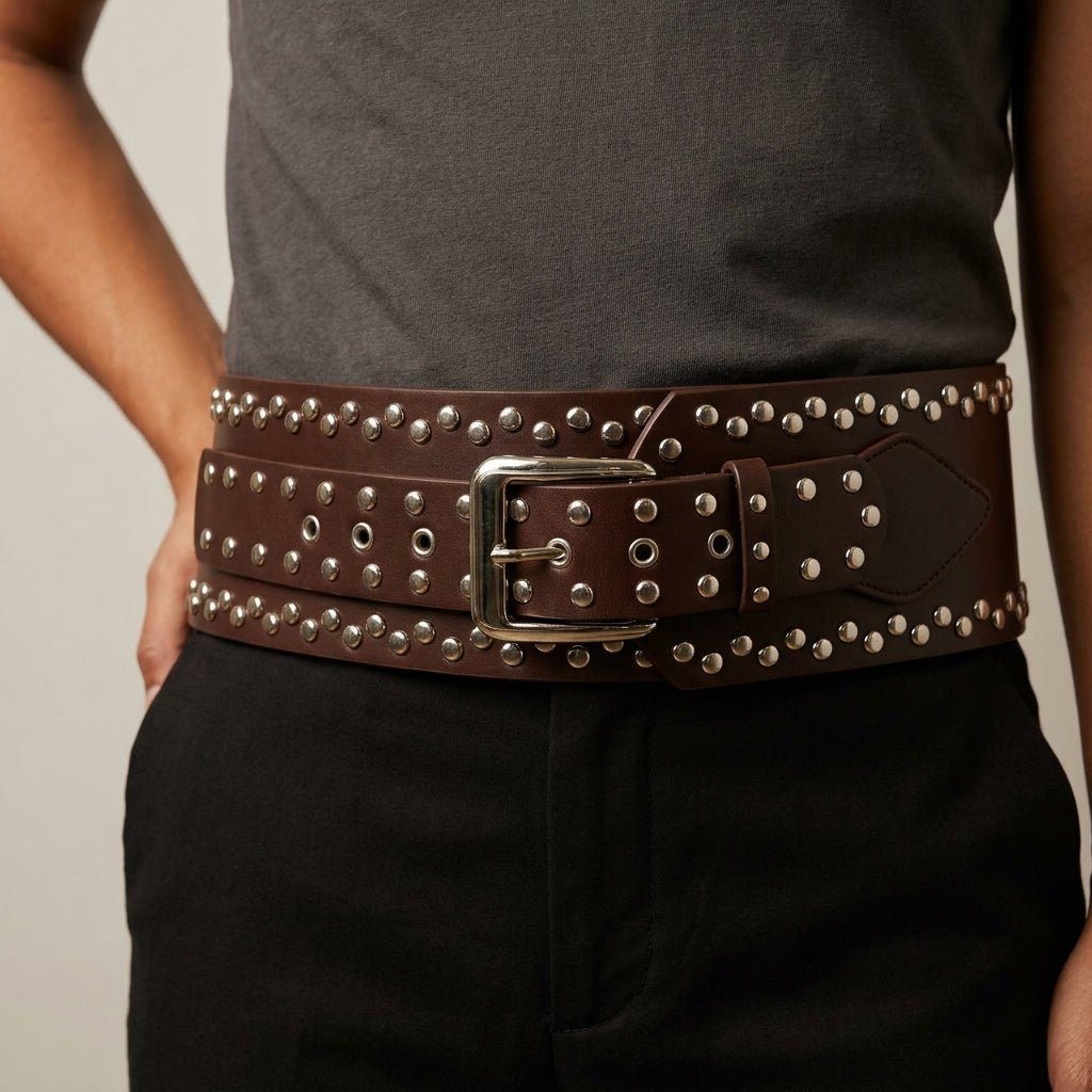 Western Concho Studded Belt (Brown)