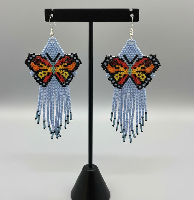 Blue Beaded Dancing Wing Earrings