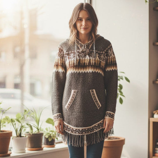 OLDTRIBES™ Cardigan pour femme en alpaga marron 