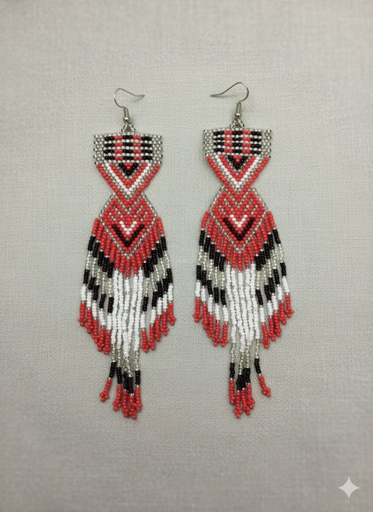 Red and Silver Sunset Path Beaded Earrings