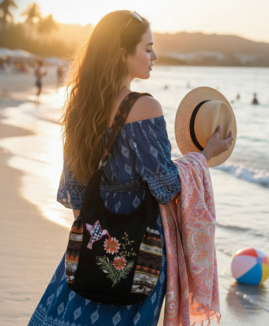 Dancing Hummingbird Embroidered Crossbody Bag