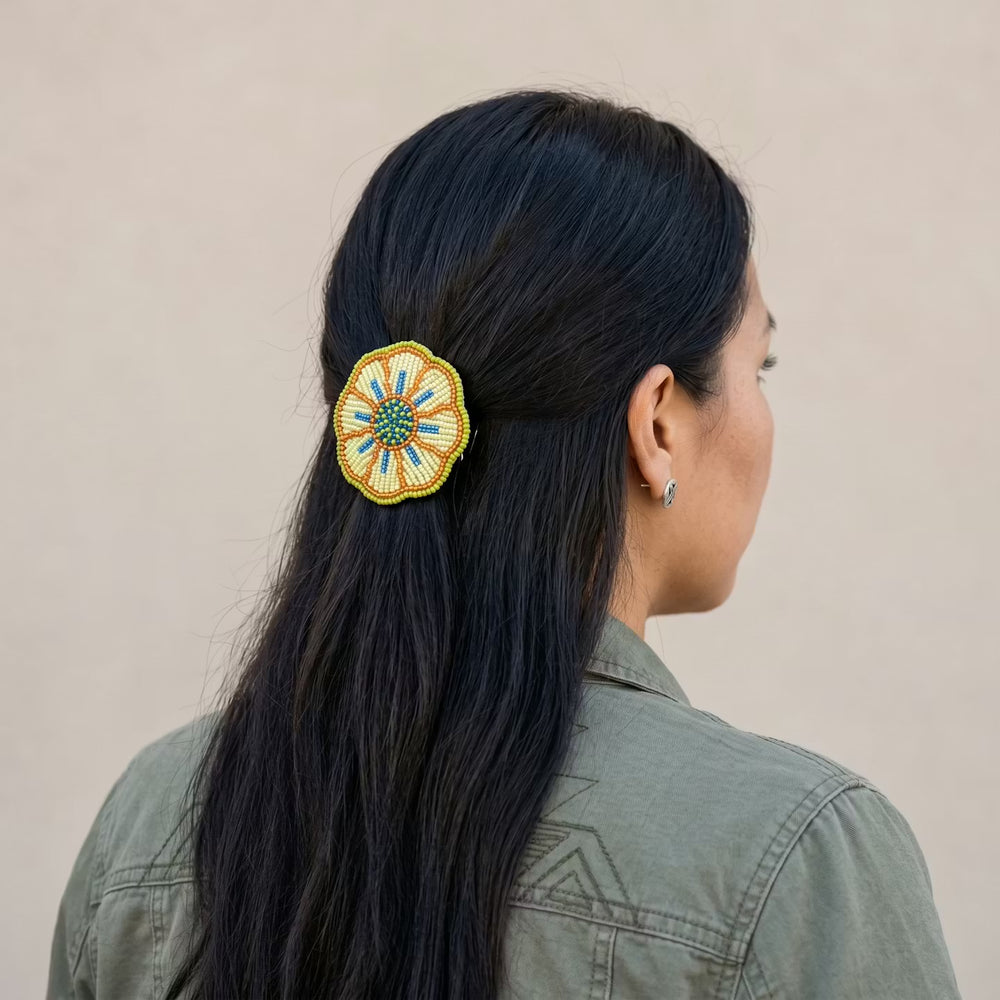 Yellow Beaded Flower Barrette