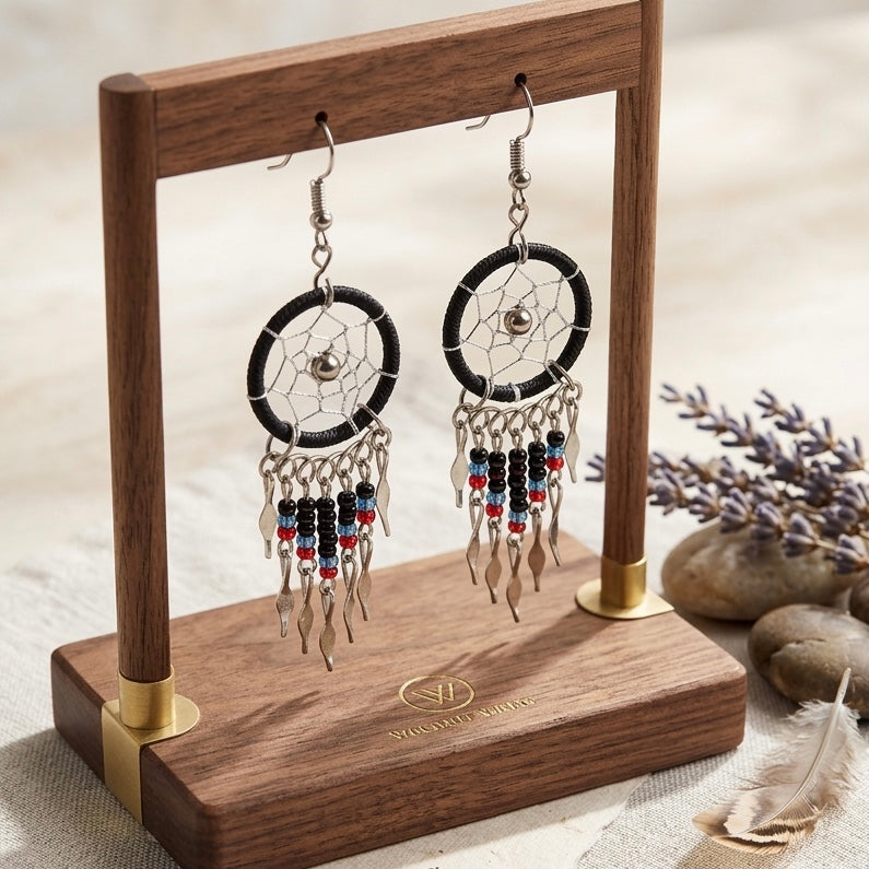 OLDTRIBES™ black beaded dream catcher earrings
