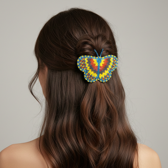 Red and Yellow Butterfly Beaded Barrette