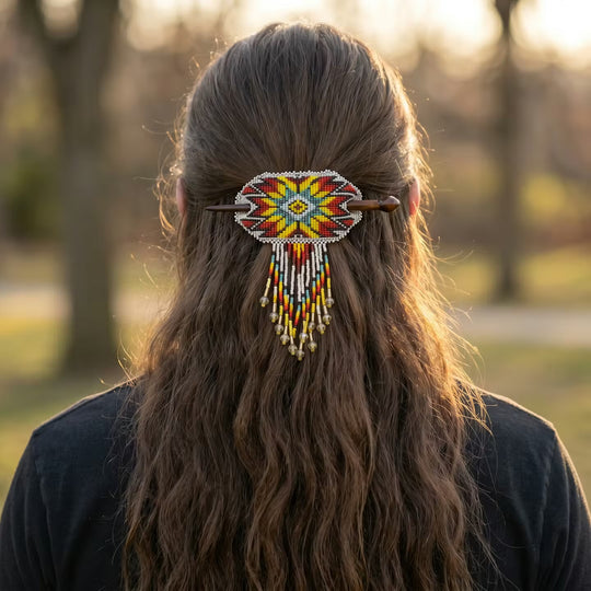 Wisdom Star Fringed Beaded Barrette & Wooden Stick
