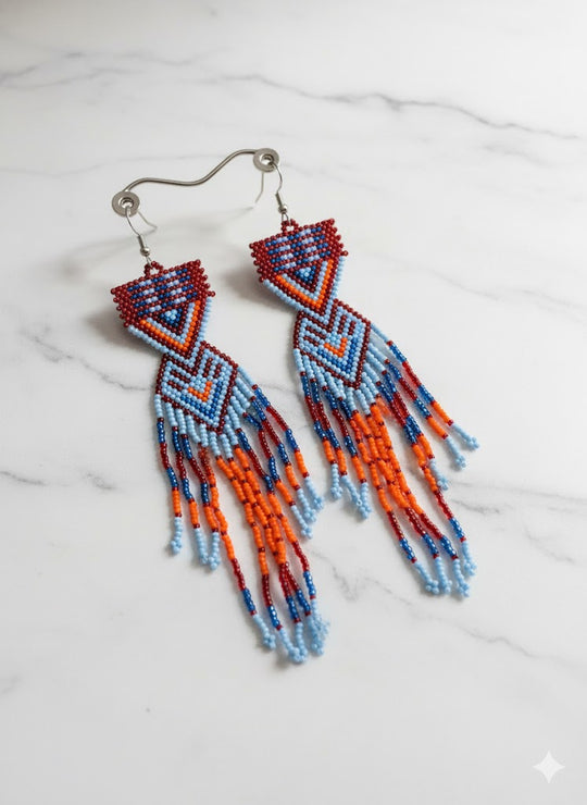 Red and Orange Sunset Path Beaded Earrings