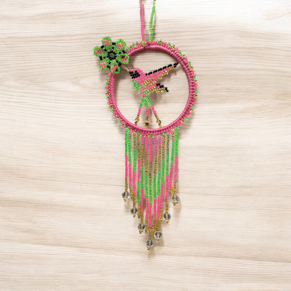 Pink and Green Native Beaded Hummingbird