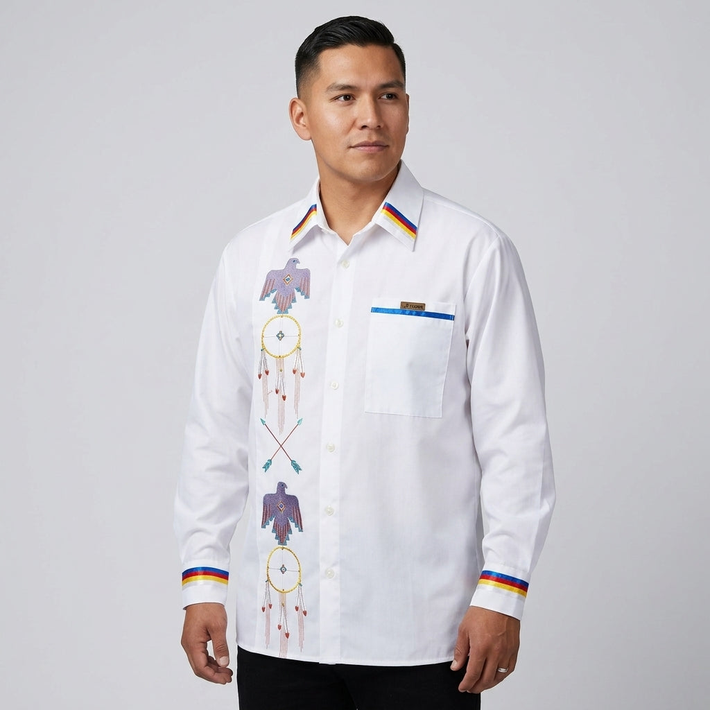 Embroidered white Ribbon Shirt (Eagle)