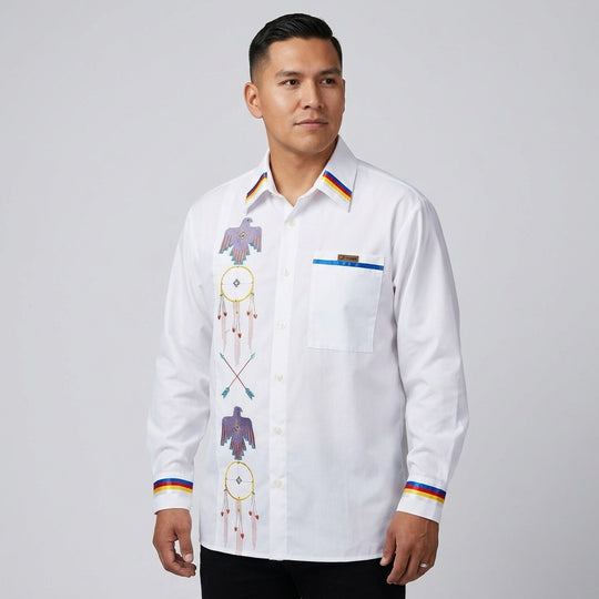 Embroidered white Ribbon Shirt (Eagle)