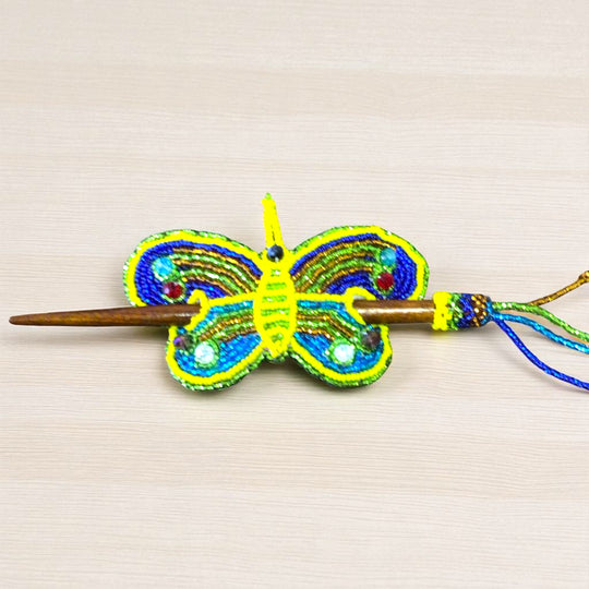 Yellow-Green Handmade Beaded Butterfly Barrete