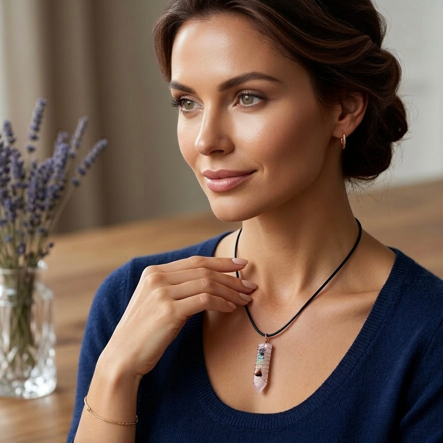 Natural Sword Chakra Unisex  light pink Pendant